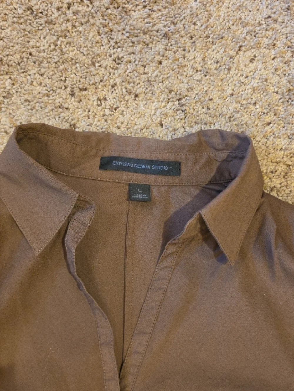 Express Brown Ruched-Side Button Down Shirt - Picture 2 of 5